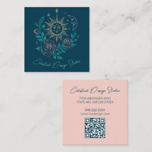 Sun Moon & Rose Magische Boho Farbenfrohe CUSTOM Q Quadratische Visitenkarte