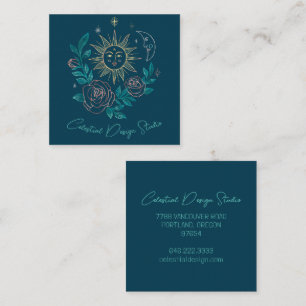 Sun Moon & Rose Magischer Boho farbenfroher CUSTOM Quadratische Visitenkarte