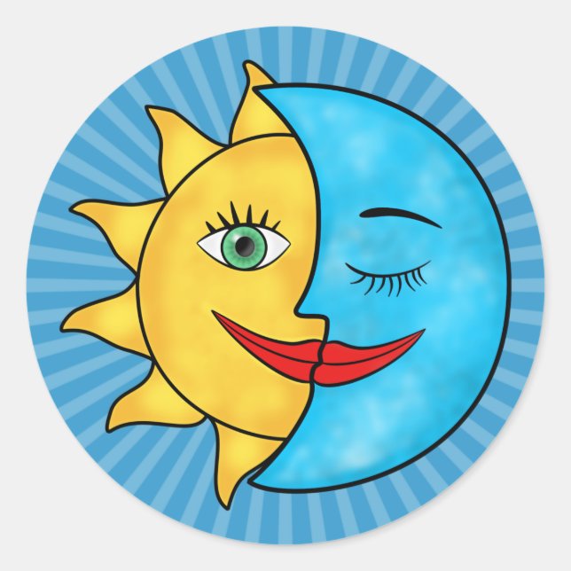 Sun Moon Runder Aufkleber (Vorderseite)