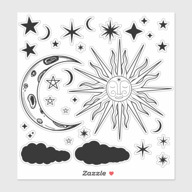 Sun Moon & Stars Astrologie Esoterische Magie Aufkleber (Blatt)