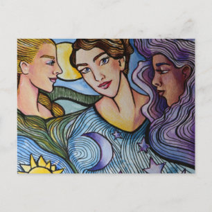 Sun Moon Stars Feminine Kunst Feiertagspostkarte