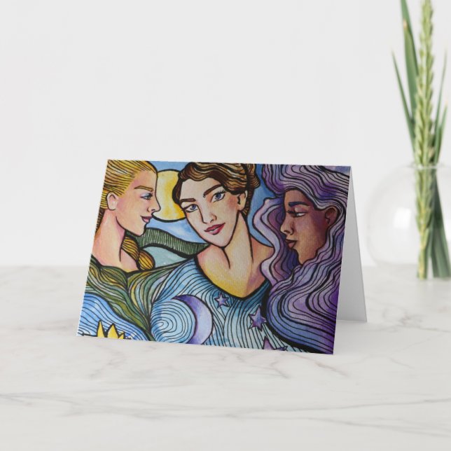 Sun Moon Stars Feminine Kunst Karte (Vorderseite)