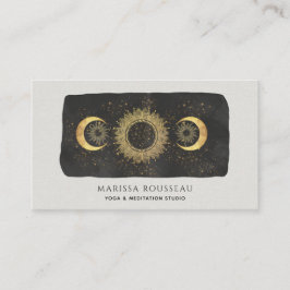 Sun Moon Stars Gold Black Yoga Studio Business Car Visitenkarte