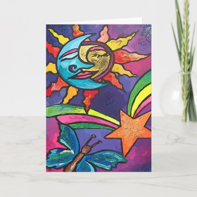 Sun Moon Stars Grußkarte Karte (Vorderseite)