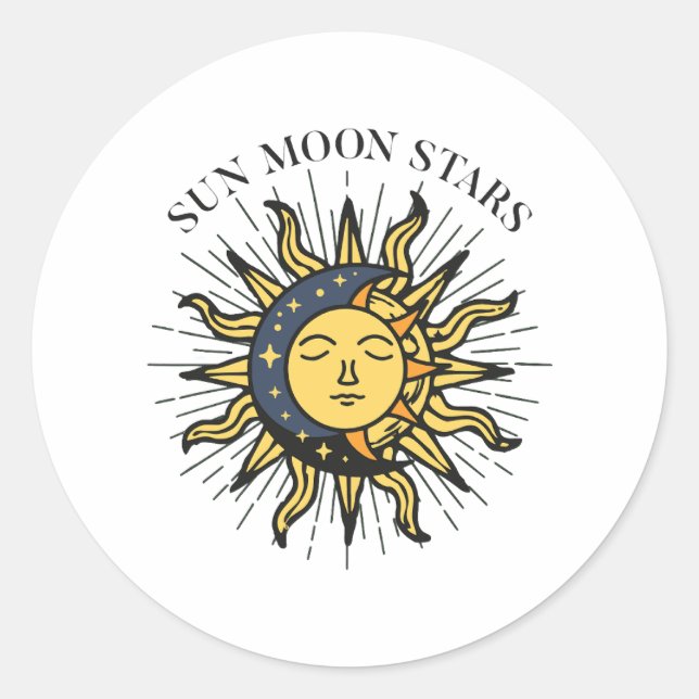 Sun Moon Stars Runder Aufkleber (Vorderseite)