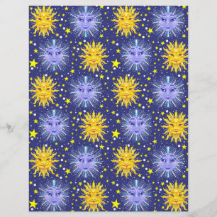 Sun Moon Stars Scrapbook Paper 8.5x11