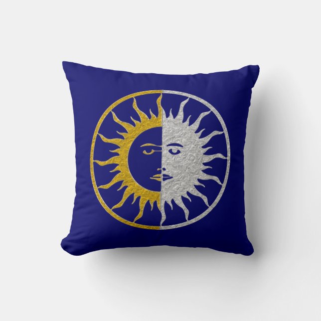 SUN & MOON Symbol - Gold Silber Kissen (Vorderseite)