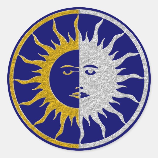 SUN & MOON Symbol - Gold Silber Runder Aufkleber (Vorderseite)