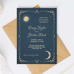 Sun & Moon Vintag Blue Wedding Einladung
