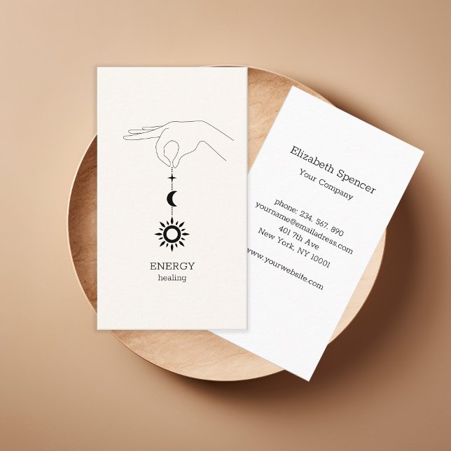 Sun Moon Visitenkarte (Beige Sun Moon Illustration Business Card. Modern Whimsical. Perfect for Energy Healer & more.)