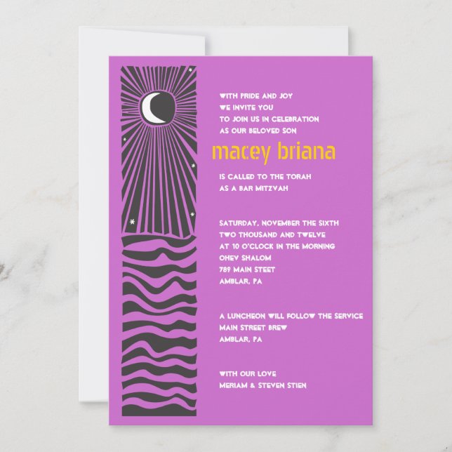 SUN MOON WASSER Bar Bat Mitzvah Einladung (Vorderseite)