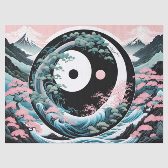 Sun Moon Wave Floral Mountain Pink Sage Aquamarin Seidenpapier (Vorderseite)