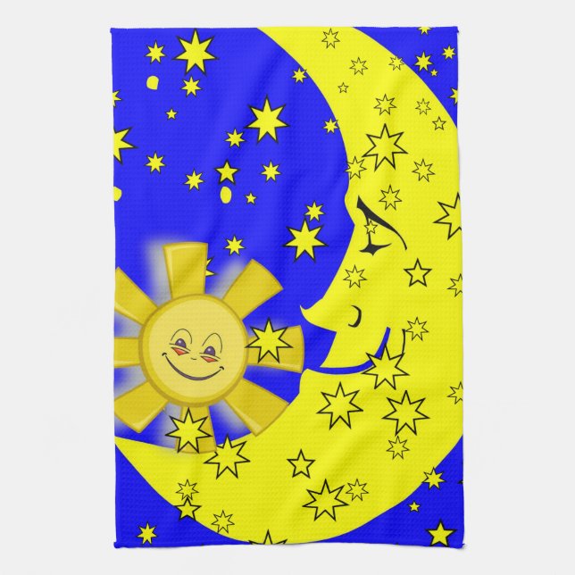 Sun Moon Yellow Stars Blau Küche Handtuch (Vertikal)