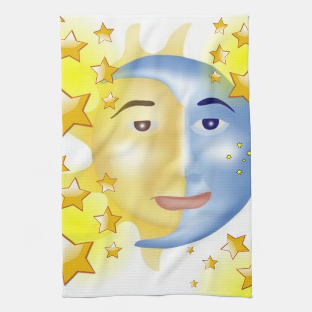 Sun Moon Yellow Stars Serviette de cuisine (Vertical)
