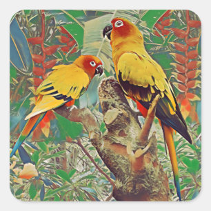 Sun Parakeets Quadratischer Aufkleber