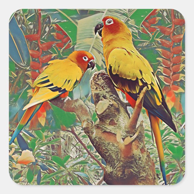 Sun Parakeets Quadratischer Aufkleber (Vorderseite)