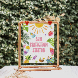 Sun Protection Station Pool Party Sign Poster