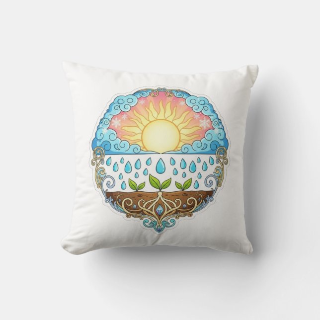 Sun Rain Growth Nature Symbol Illustration design  Kissen (Vorderseite)