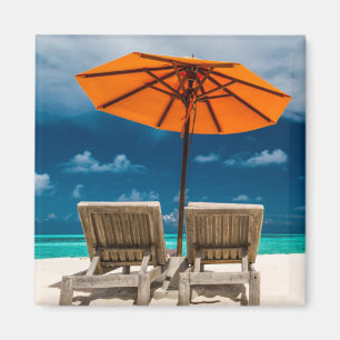 Sun-Regenschirm auf Sandy-Strand Maldives Magnet