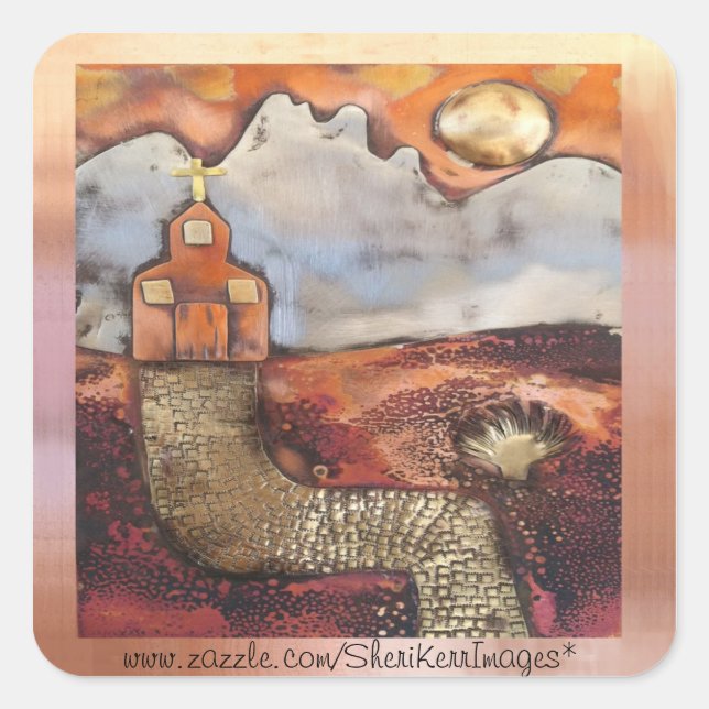 Sun Rise Church by Sheri Kerr Quadratischer Aufkleber (Vorderseite)