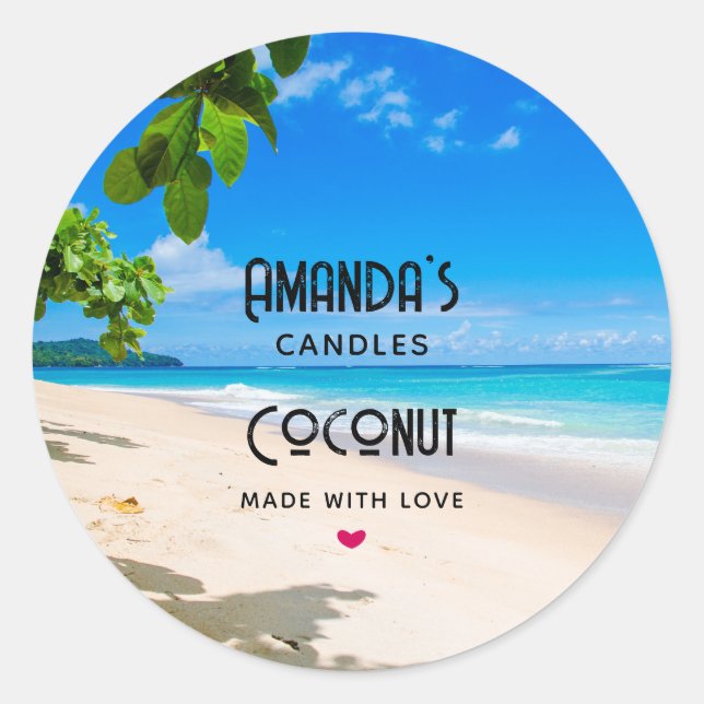 Sun Sand and Surf Tropical Beach Candle Business Runder Aufkleber (Vorderseite)