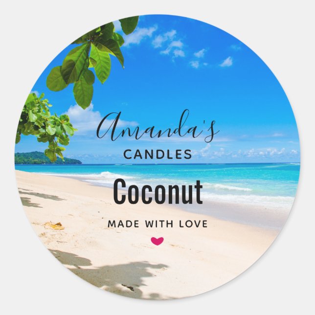 Sun Sand and Surf Tropical Beach Candle Business Runder Aufkleber (Vorderseite)