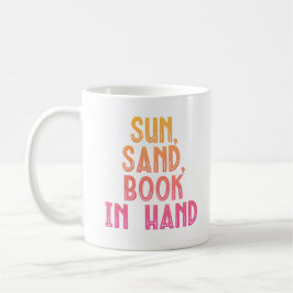 Sun Sand Buch in Hand Kaffeetasse