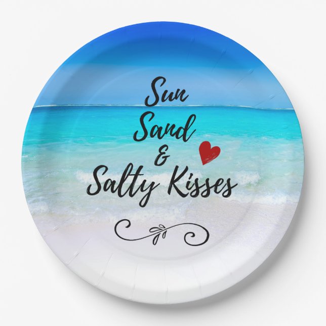 Sun Sand und Salty Kisses Tropical Beach Pappteller (Vorderseite)