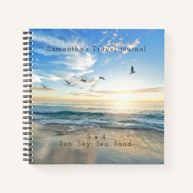 Sun. Sky. Meer. Sand. Strand Szene Notizbuch (Vorderseite)