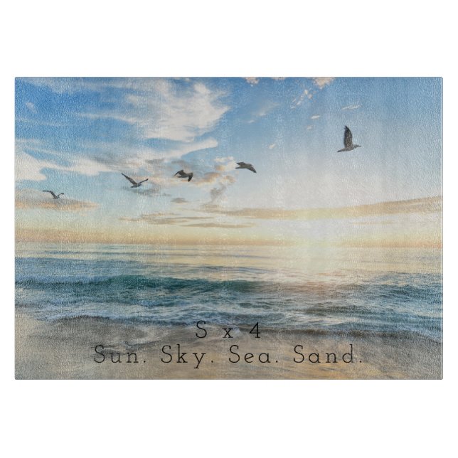 Sun. Sky. Meer. Sand. Strand Szene  Schneidebrett (Vorderseite)