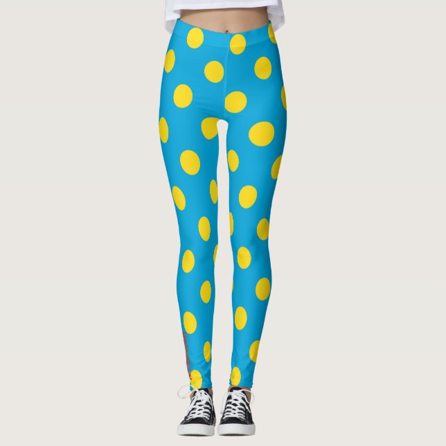Sun & Sky: Yellow Polka Dot on Azure Leggings (Vorderseite)