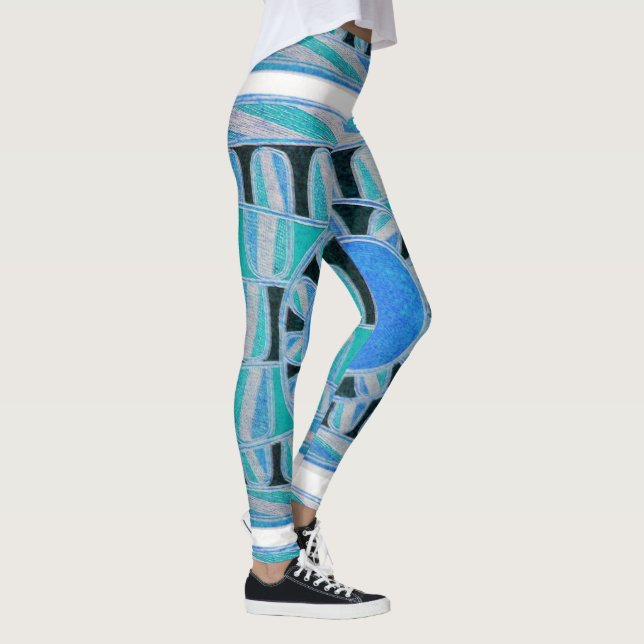 SUN SOLAR ENERGY Abstrakt Geometric Aquamarin Sky  Leggings (Rechts)