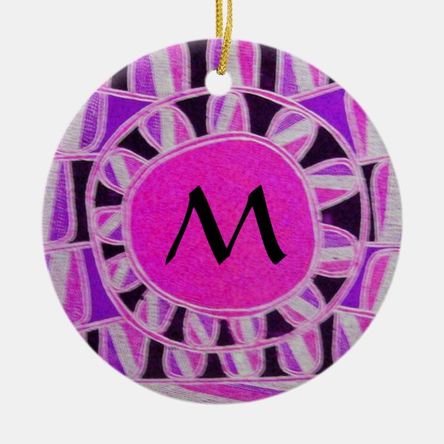 SUN SOLAR ENERGY MONOGRAM Pink Purple Blue Black Keramik Ornament (Vorne)