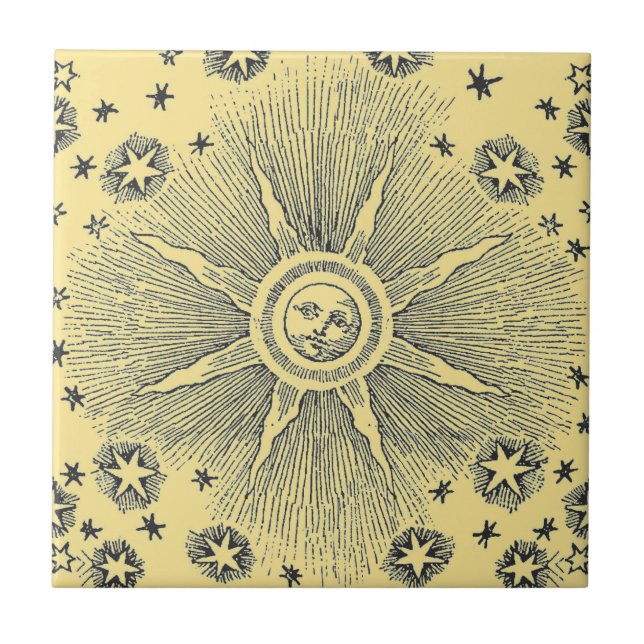 Sun Stars Antiquitäten Night Sky Mittelalterliches Fliese (Vorderseite)