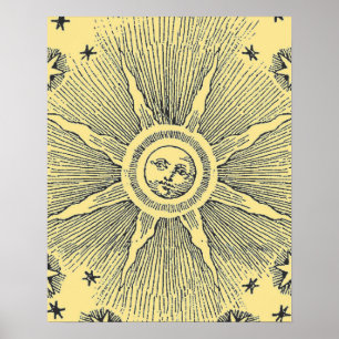 Sun Stars Antiquitäten Night Sky Mittelalterliches Poster