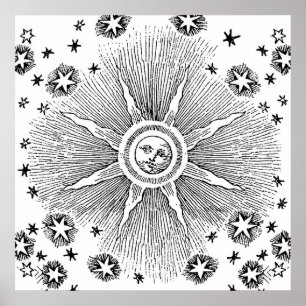 Sun Stars Antiquitäten Night Sky Mittelalterliches Poster