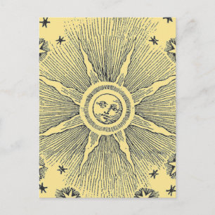 Sun Stars Antiquitäten Night Sky Mittelalterliches Postkarte