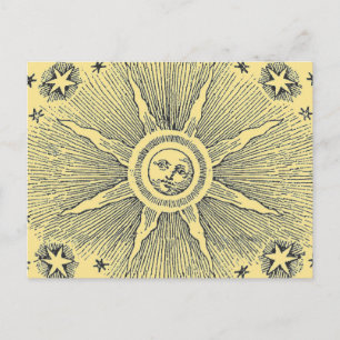 Sun Stars Antiquitäten Night Sky Mittelalterliches Postkarte