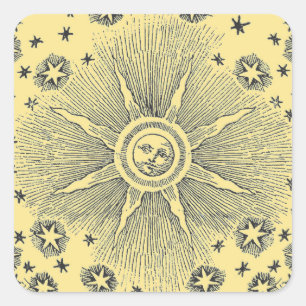 Sun Stars Antiquitäten Night Sky Mittelalterliches Quadratischer Aufkleber