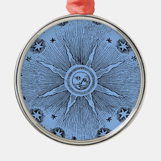 Sun Stars Antiquitäten Night Sky Mittelalterliches Silbernes Ornament (Vorne)