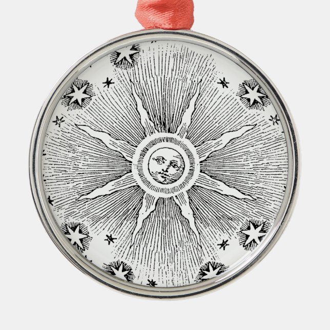 Sun Stars Antiquitäten Night Sky Mittelalterliches Silbernes Ornament (Vorne)