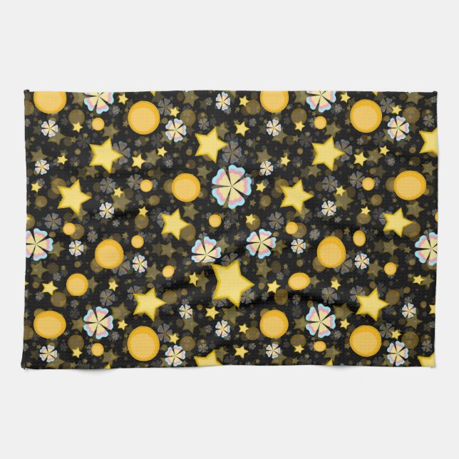 Sun Stars Blume Glitzer Black Design Geschirrtuch (Horizontal)