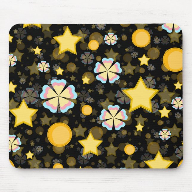 Sun Stars Blume Glitzer Black Design Mousepad (Vorne)