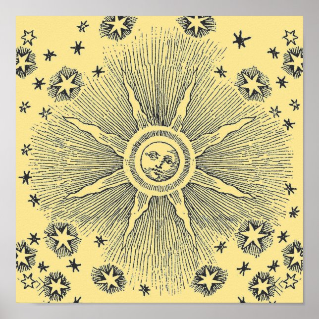 Sun Stars Celestique Antique Sky Face Poster (Vorne)