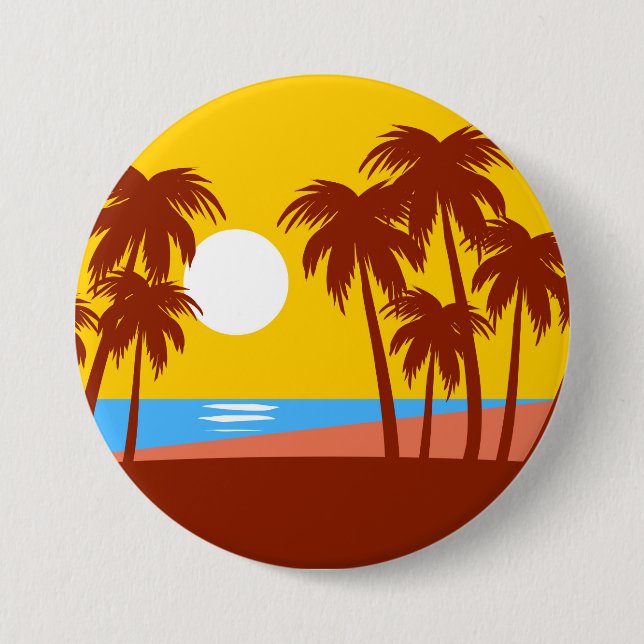 Sun-Strand-Insel-Palme-bunte Illustration Button (Vorderseite)