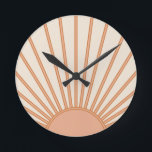Sun Sunrise Earth Tones Terracotta Retro Sunshine Runde Wanduhr<br><div class="desc">Sun Print - Beige- und Erdtöne - Sonnenschein, Moderner Abstrakt geometrischer Sonnenaufgang.</div>