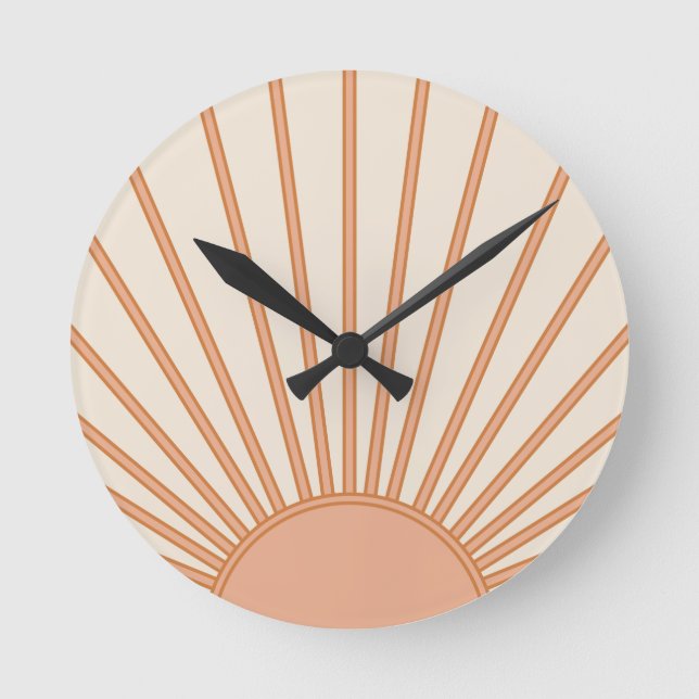 Sun Sunrise Earth Tones Terracotta Retro Sunshine Runde Wanduhr (Vorderseite)