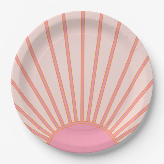 Sun Sunrise Pink Abstrakt Retro Sunshine Pappteller (Vorderseite)