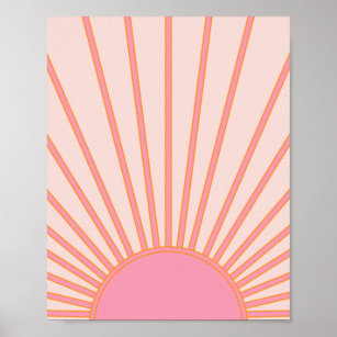 Sun Sunrise Pink Abstrakt Retro Sunshine Poster