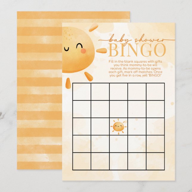 Sun Sunshine Baby Dusche BINGO Spiel Einladung (Vorne/Hinten)